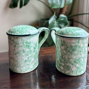 Vintage Green Marble salt and pepper shakers